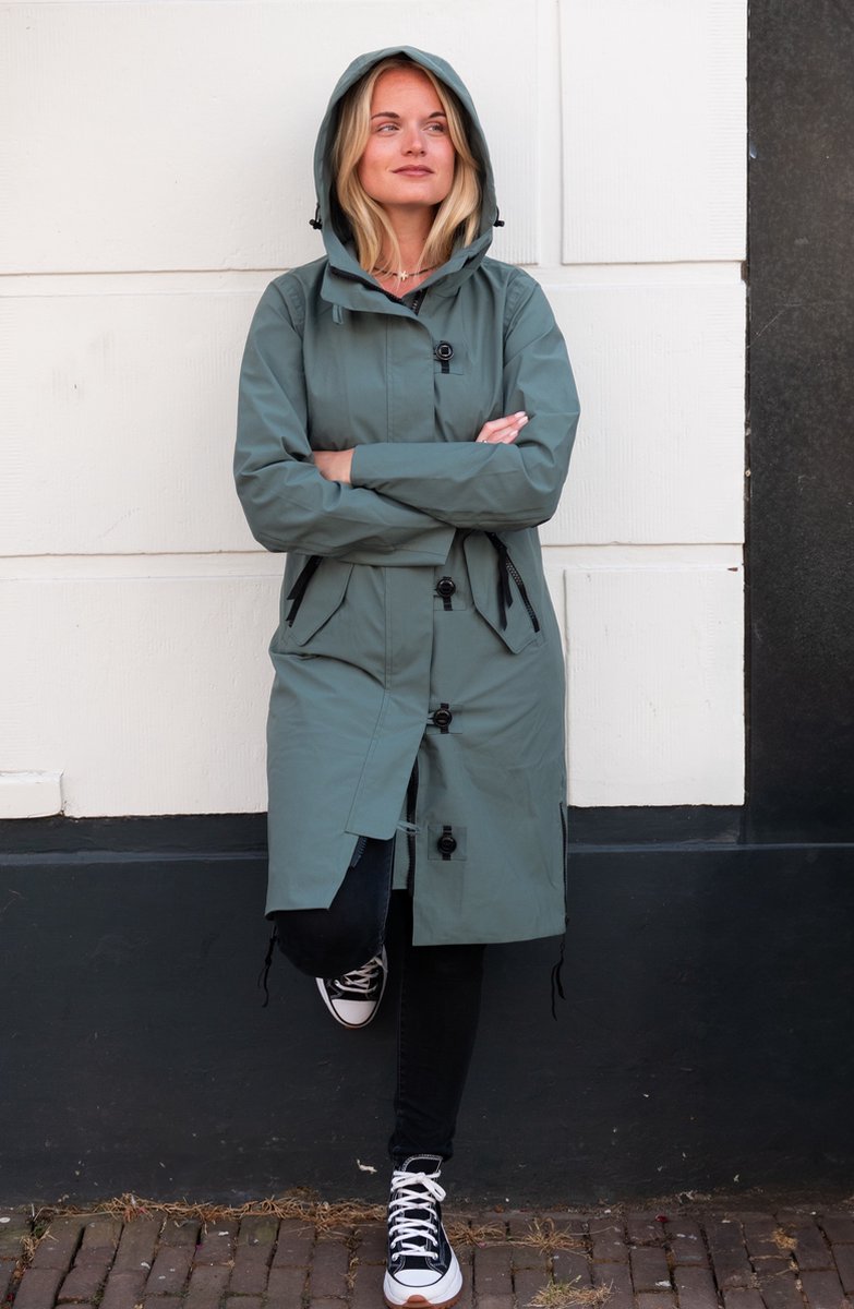 Long women's in-between jacket - Water-repellent & tailored - Sea green - Size 38