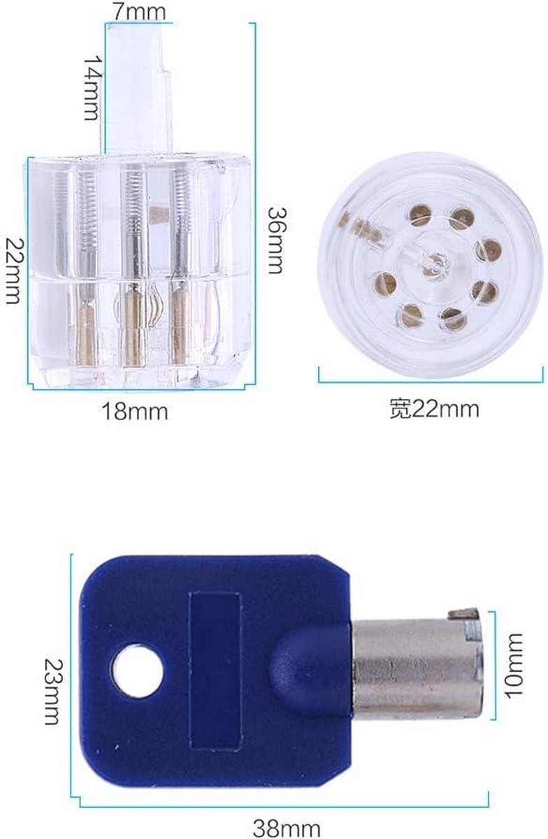 Lockpick set Stainless steel Adjustable Tubular Lock Pick Tool - Clear Tubular Lock with Broken Key Extractor Set - Blue Key Combination Lockpick set