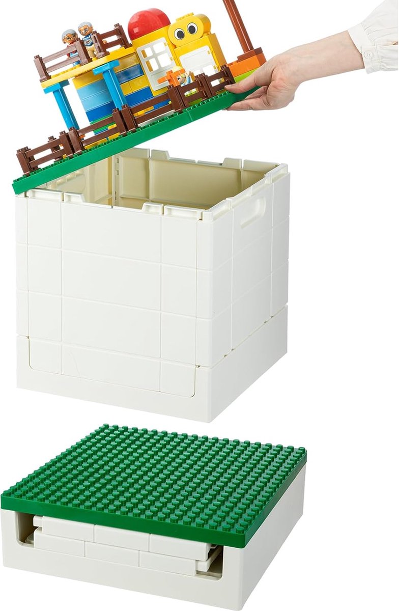 Opvouwbare Opbergdoos met Bouwplaat Deksel voor Duplo Blokken, 26qt. Stapelbare Opbergcontainers, 25L Opvouwbare Multifunctionele Container voor Lego Duplo Blokken (Donkergroen)