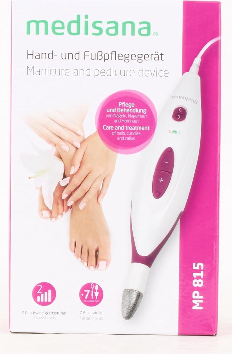 Manicureset Elektrische Manicure en Pedicure Set met 7 Nagelverzorgingshulpstukken - 2 Snelheidsinstellingen voor Nagels, Nagelriemen en Eelt