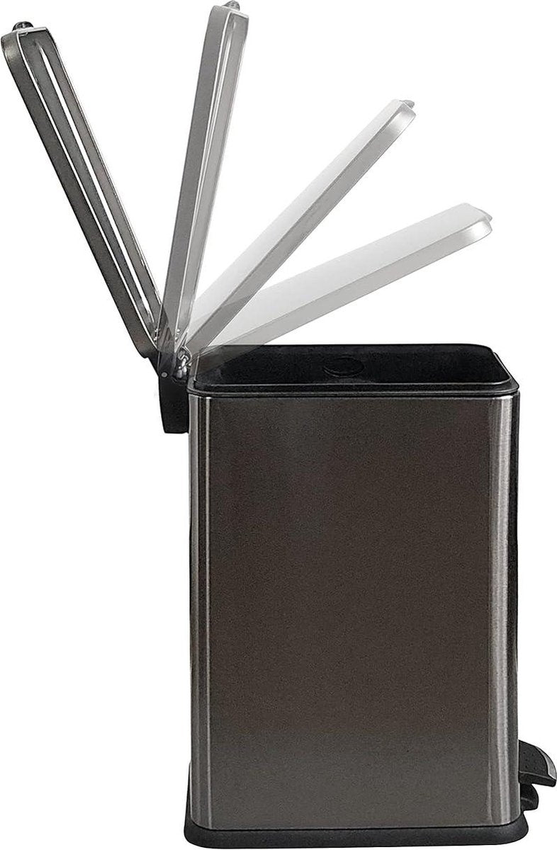 Prullenbak 10 l soft close pedaalemmer - rechthoekige emmer zwart L33 x B 17 x H 38 cm met pedaalbediening