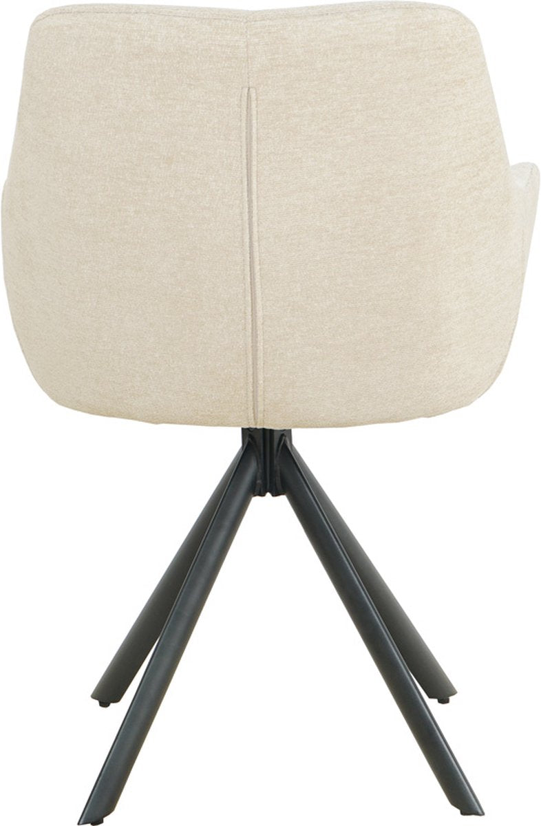 2x Eetkamerstoelen - Set van 2 - Stoelen - Isco - Draaibaar - Bouclé - Stof - Beige - Zwarte stalen poot
