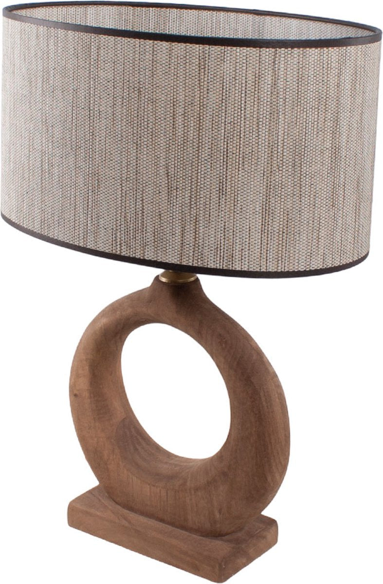 Country style wooden table lamp natural | raffia oval shade 35 cm light brown / beige | 1 light organic | wood / fabric | shade Ø 35 cm | 48 cm high | classic / country / atmospheric design / raffia shade / retro