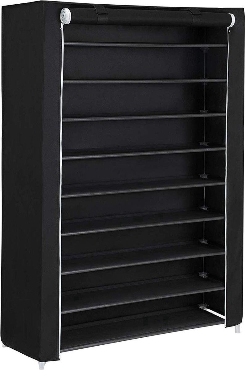 LG Life's Green Opvouwbare Schoenenkast - Schoenenopslag met 10 legplanken - Opbergkast - Stoffen Kledingkast - 80KG Draagvermogen - Zwart - 100 x 28 x 164 cm