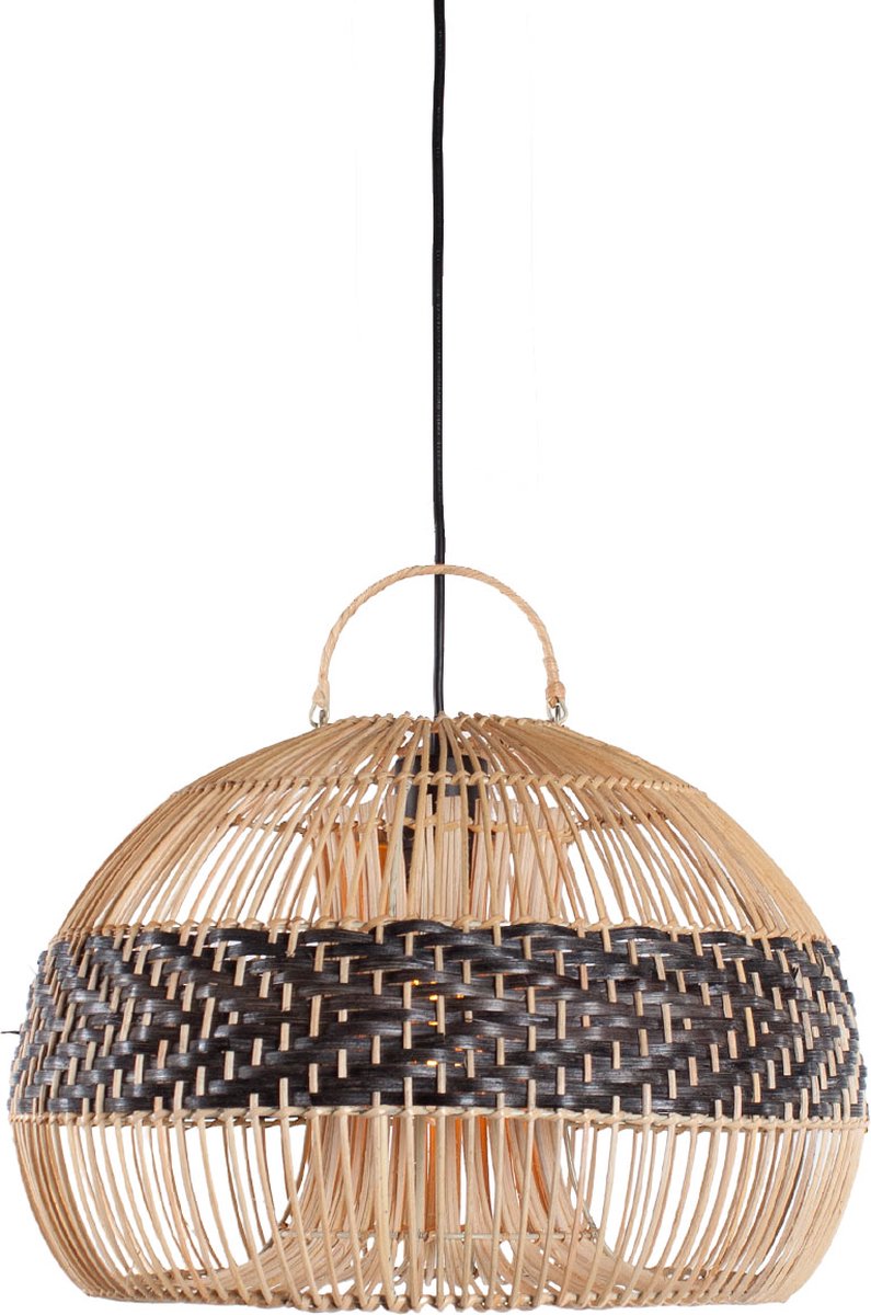Rotan hanglamp Appel | 1 lichts | zwart / naturel | rotan / metaal | Ø 40 cm | in hoogte verstelbaar tot 140 cm | eetkamer / eettafel / woonkamer lamp | modern / landelijk design