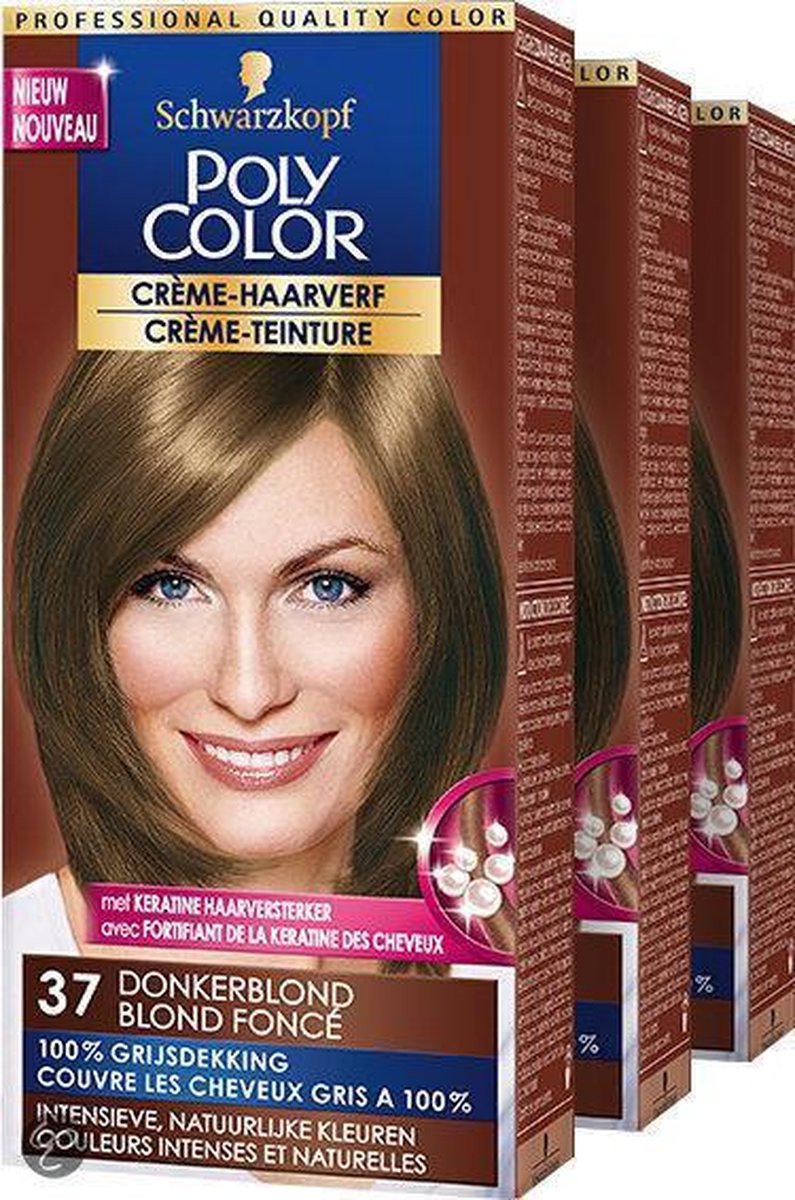 Poly Color Crème Haarverf 37 - Donkerblond - 3 stuks - voordeelverpakking