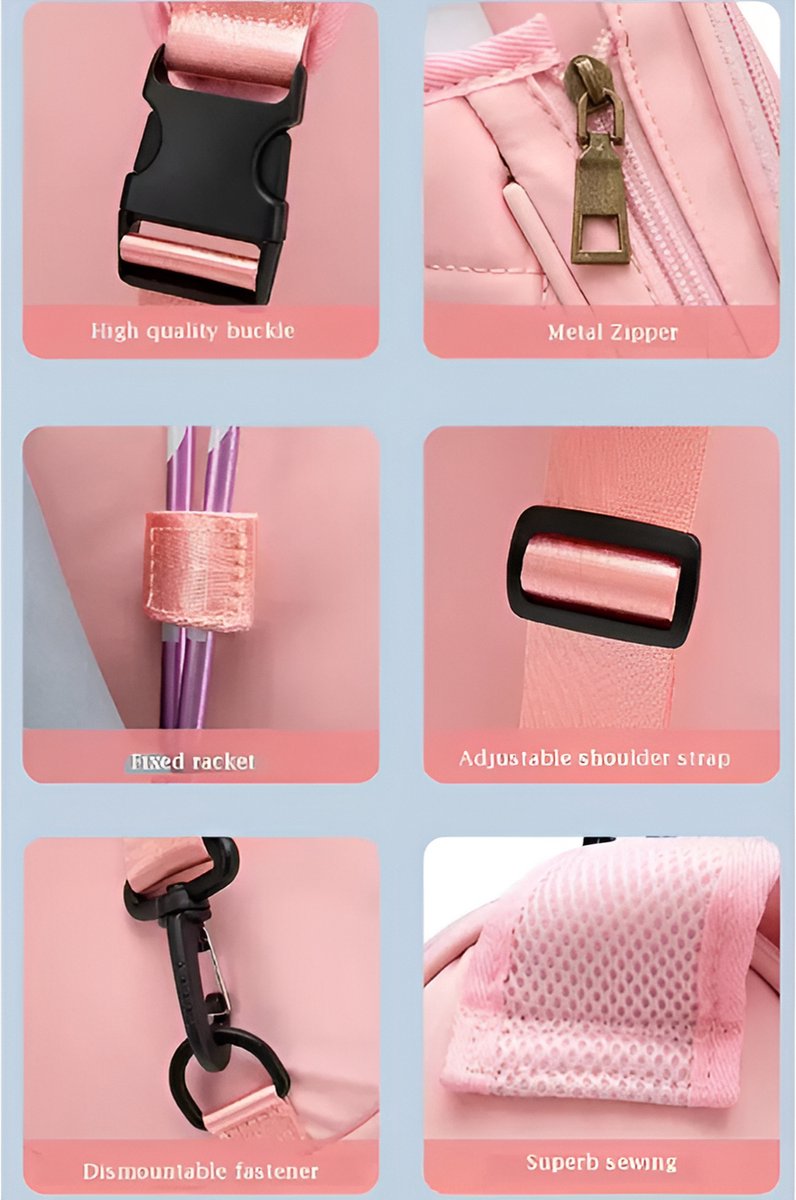 E-Shop4u - Tennistas - Tennisracket Schoudertas - Roze - Polyester - Squash - Tennis Rugzak - Badminton - Pickleball - Padel - Racketsporten - Duurzaam en Stijlvol