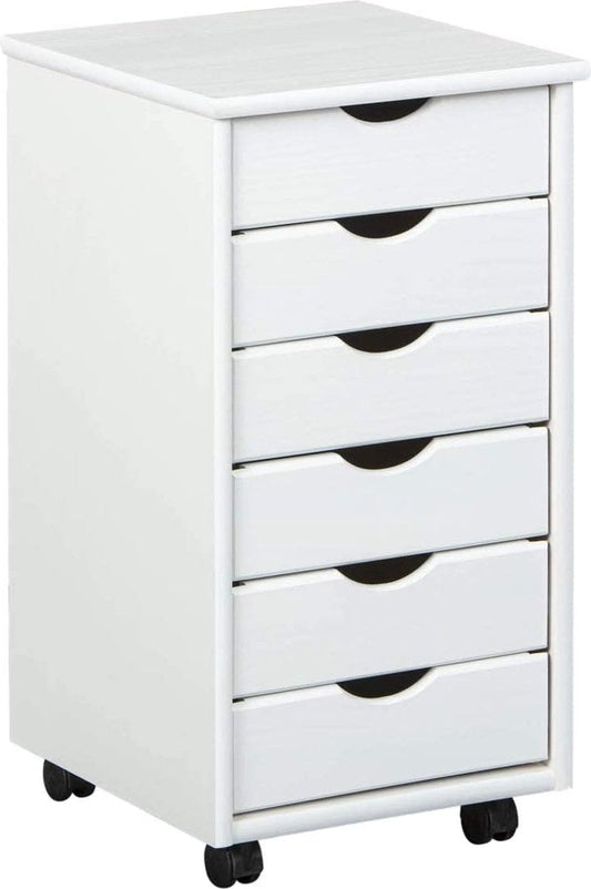 Mobile drawer cabinet with 6 drawers - Office drawer cabinet - Solid pine - White lacquered - 296x345x9 cm