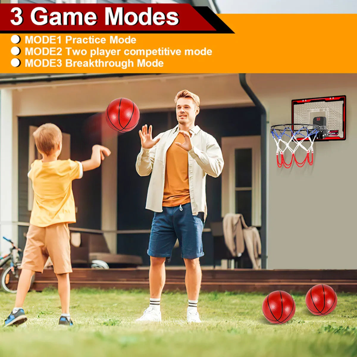 Mini Hoop - Basketbalring - Basketbal - LED Elektronische Teller Met Geluid - Basket - Over De Deur - Incl. 3 Ballen & Pomp