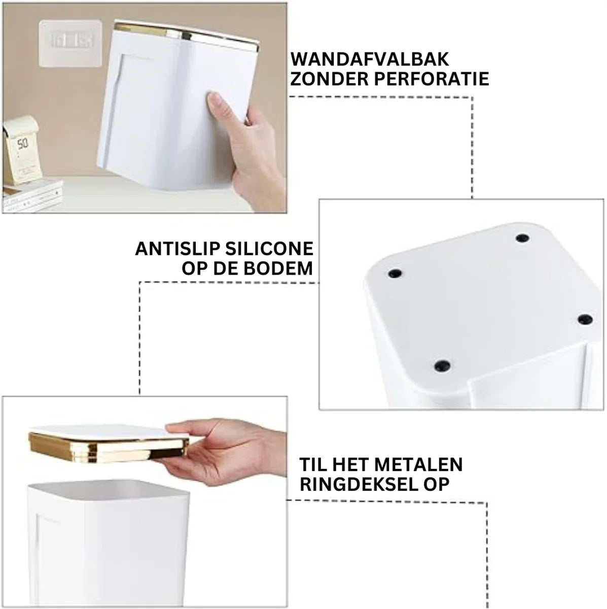 Prullenbakje - Prullenbakje Mini - 2 liter - Afvalemmer met deksel voor Bureau - Eettafel - Wastafel - Make-uptafel - Aanrecht (zwart)