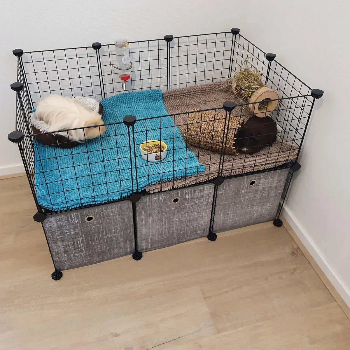 Pet cage with storage boxes - Rodent run - Guinea pig cage - Rabbit cage - Guinea pig run - Rodent cage for indoor and outdoor use - Modular cage
