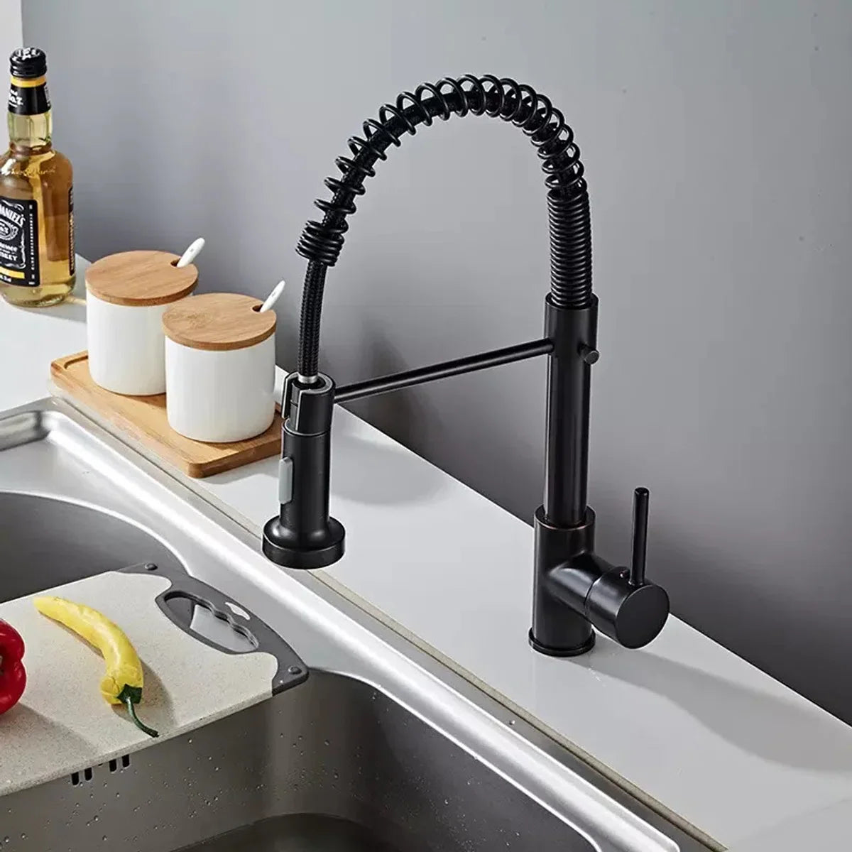 Black Kitchen Tap with Pull-Out Spout | Mixer Tap | Flexible Hose