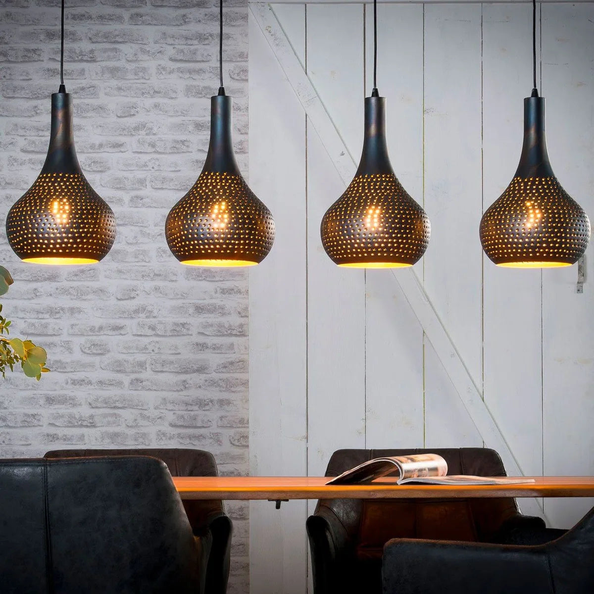 Rural industrial pendant lamp gunmetal | 4-light | brown/black | metal | height adjustable up to 150 cm | Ø 25 cm | dining room/dining table lamp | modern/atmospheric design
