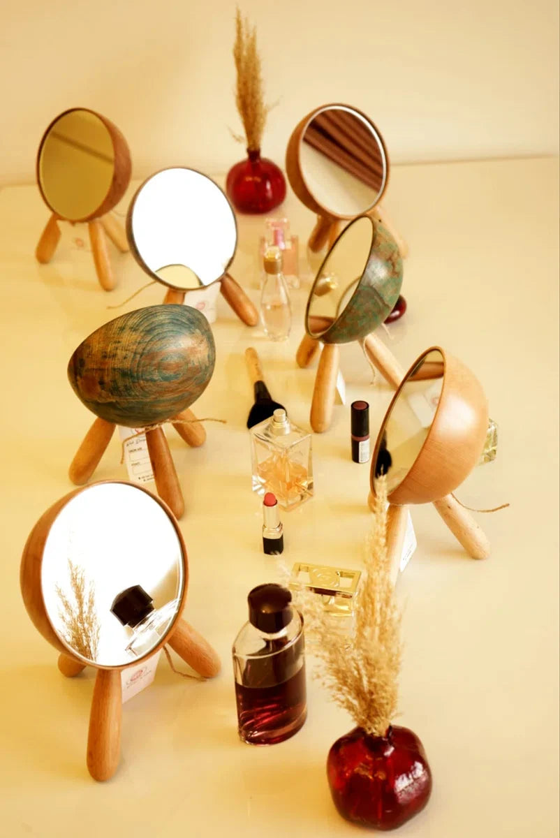 Decorative makeup mirror standing mirror table mirror handmade from hornbeam wood