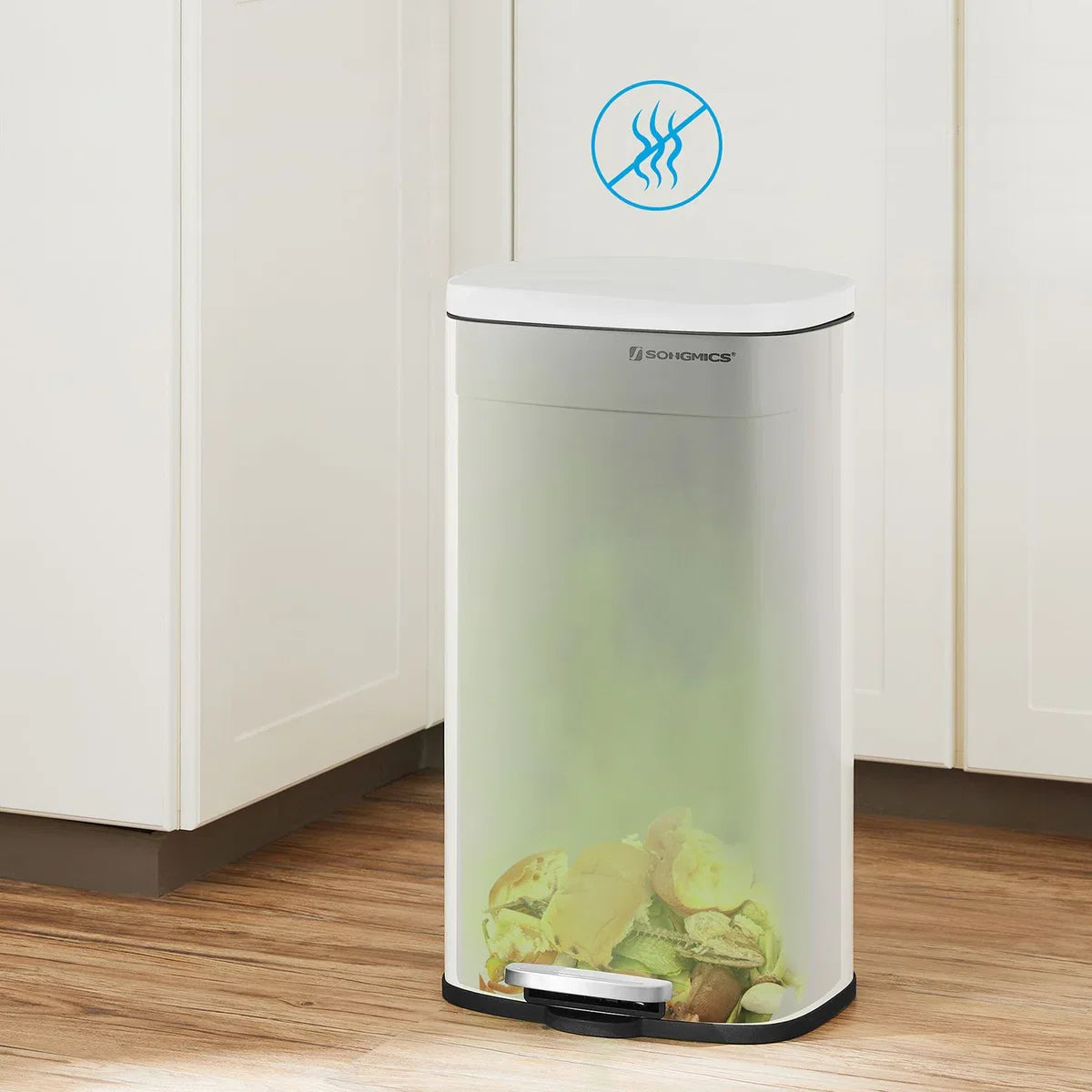 Vibe Prullenbak - Afvalbak 50 liter - Soft Close Prullenbakken - Pedaalemmer van Staal - met binnenemmer en deksel - Romig Wit