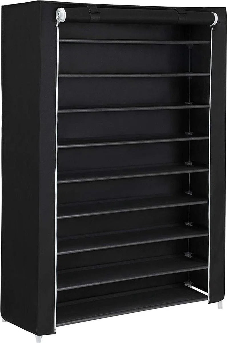 SM1Z XXXL - Folding Shoe Cabinet - 10 Tiers - Fabric Wardrobe - Clothes Closet - Storage Cabinet - Black - 100 x 28 x 164 cm