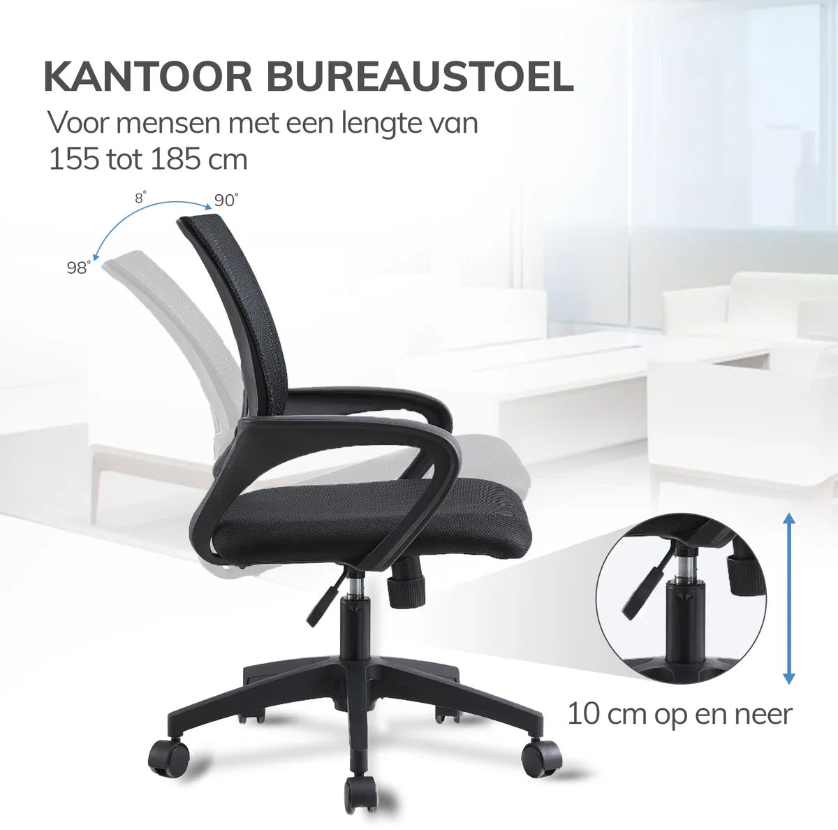 ACAZA Office Chair with Armrests - Height Adjustable - with Wheels - Ergonomic Office Chair - Black