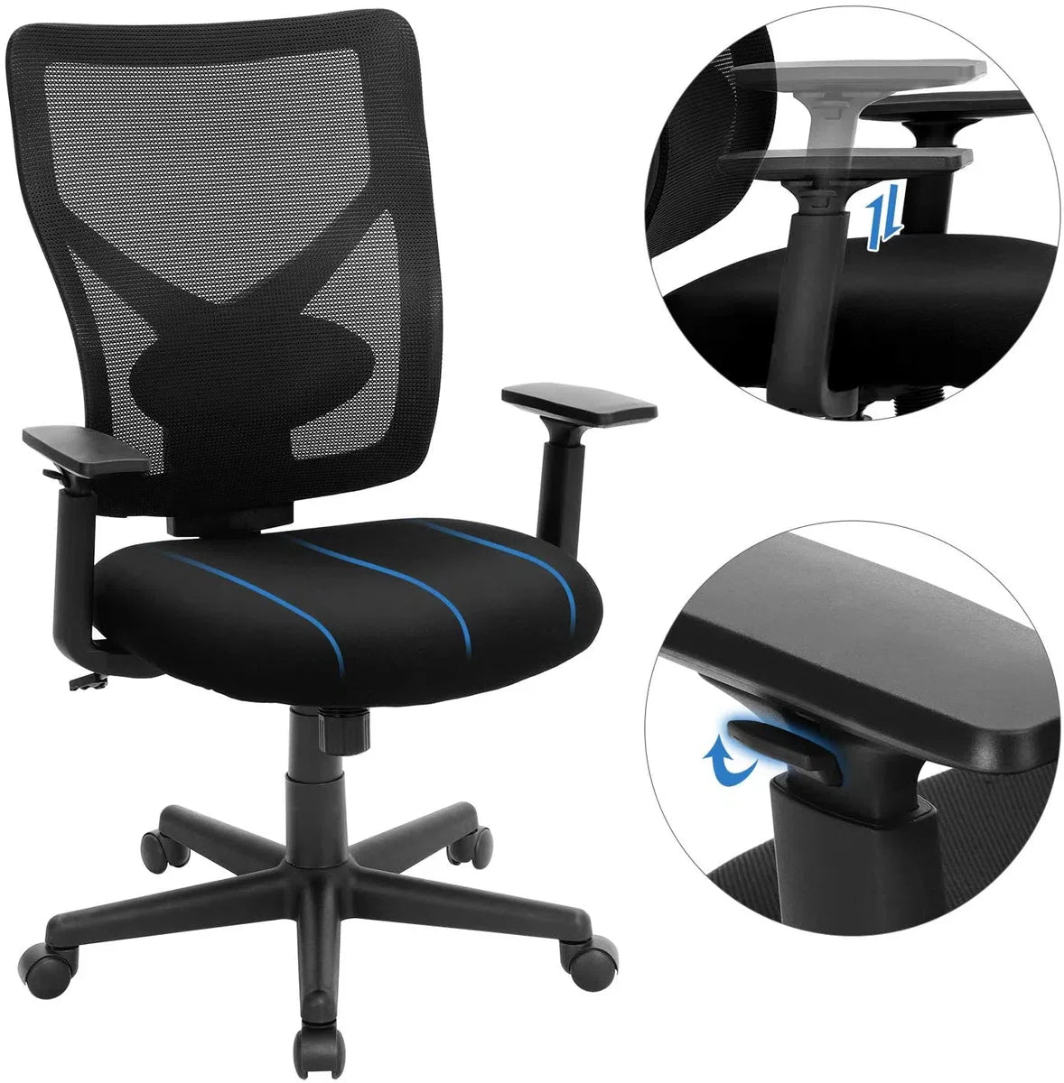 Acaza Office Chair for Adults - Office Chair with Wheels - Ergonomic Gaming Chair - Adjustable Armrests and Backrests - Black