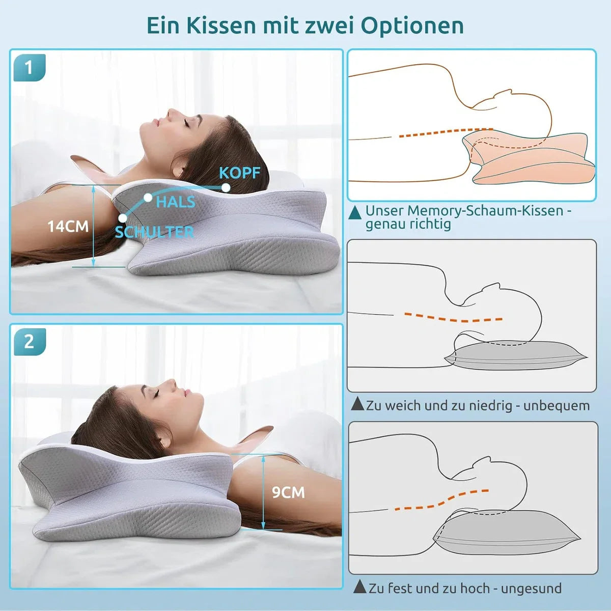 Cervicaal orthopedisch traagschuim kussen, uitneembaar ergonomisch nekkussen voor nek- en schouderpijn, nekkussen voor zijslaper (Blauwgroen zachter 53.8 x 33 x 11/9cm)