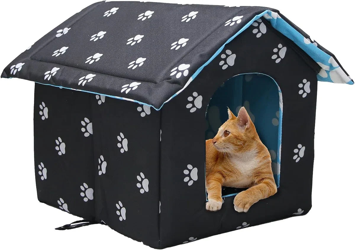 Outdoor kattenhuis, winterbestendig, waterdicht en warm, opvouwbaar dierenhuis voor katten, met afneembaar kussen voor zwerfkatten