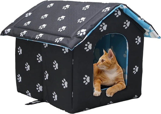 Outdoor kattenhuis, winterbestendig, waterdicht en warm, opvouwbaar dierenhuis voor katten, met afneembaar kussen voor zwerfkatten