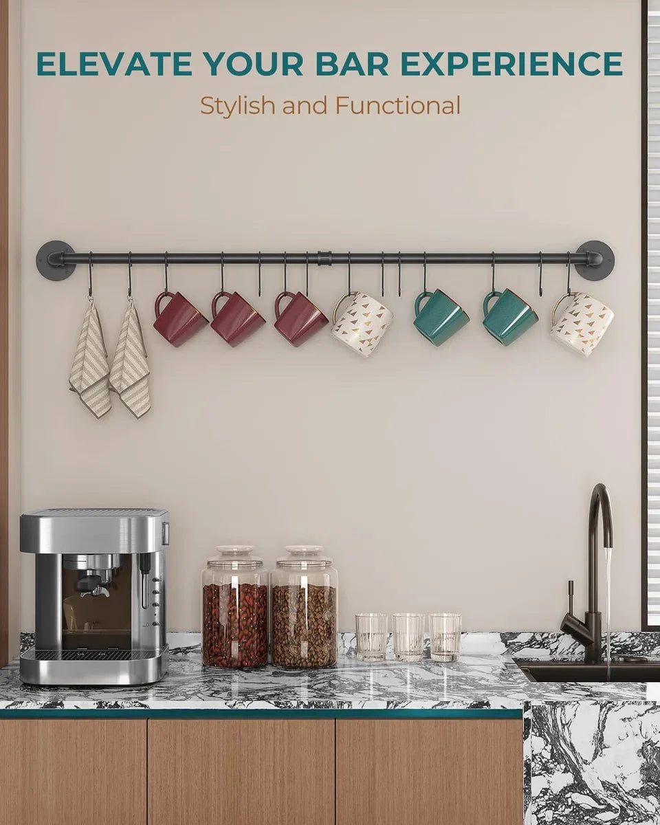 Pot rack, kitchen rack, pan holder, kitchen bar with hooks, 100 cm long