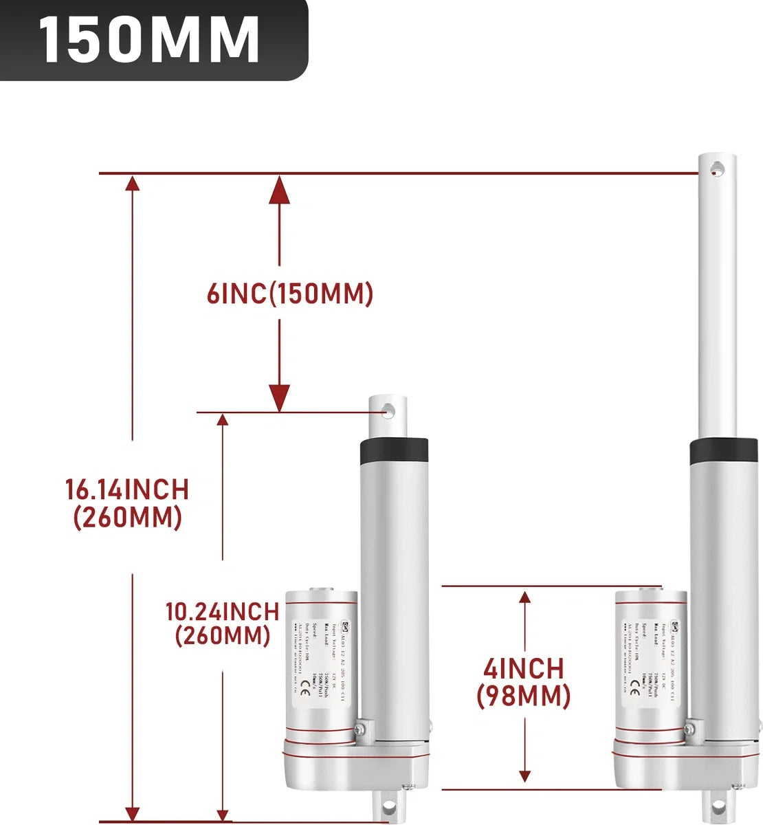12V Lineaire Actuator Motor Hoge Snelheid 5.7mm/s 1500N 150mm Elektrische Deuropener