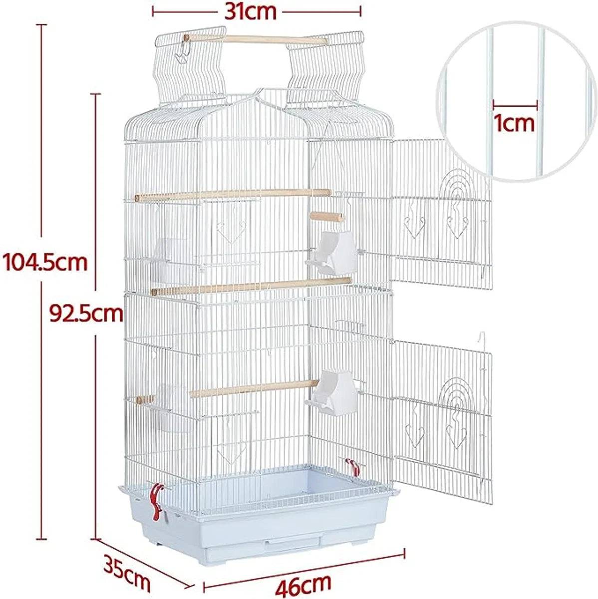 Large bird cage - aviary - bird cage - black - suitable for canaries, cockatiels, parrots, pigeons - including perches - parrot cage - parakeet cage - indoor and outdoor bird cage - 46 x 35 x 104 cm