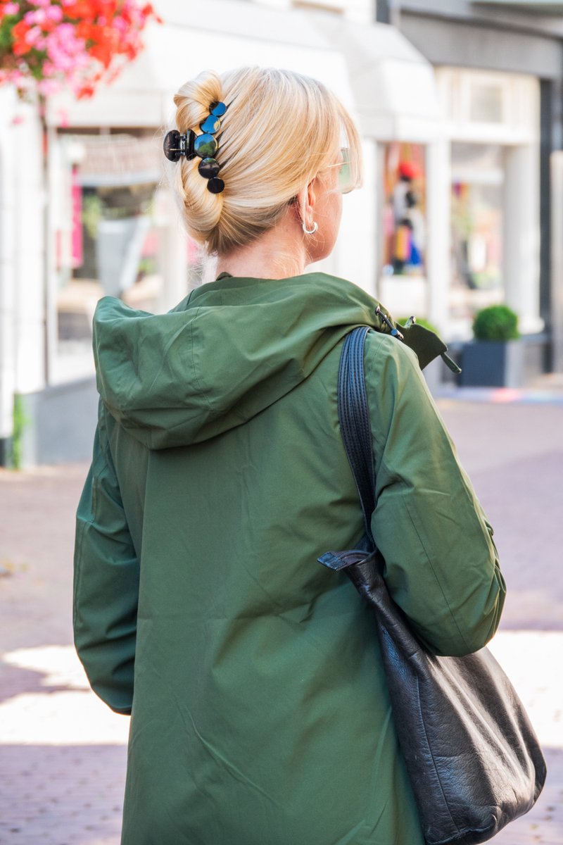 Long women's mid-season jacket - Water-repellent & tailored - Army green - Size 40