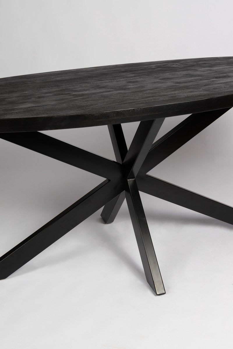 Thom - Eettafel - Ovaal 190cm - Volledig Zwart Kruispoot - Mangohout 5cm dik blad