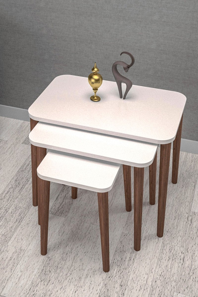 Coffee table set of 3 - Side table white and brown colored