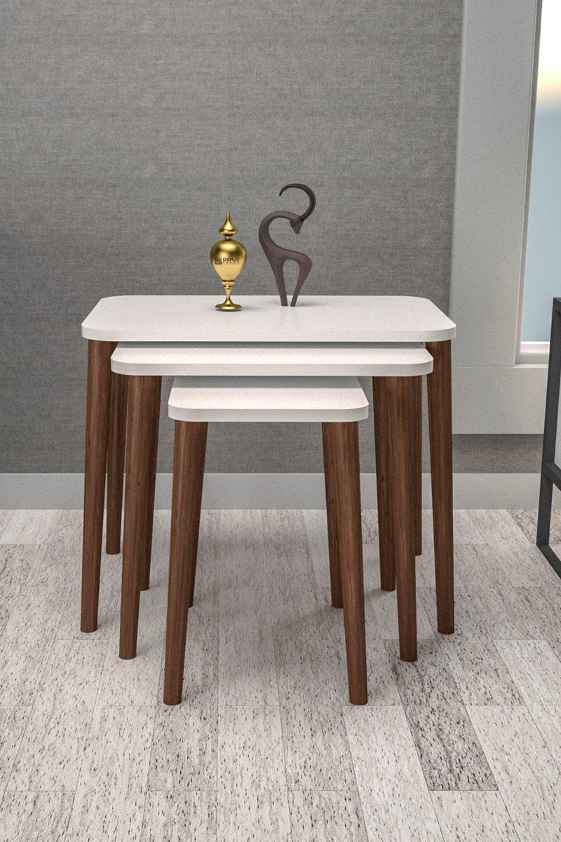 Coffee table set of 3 - Side table white and brown colored