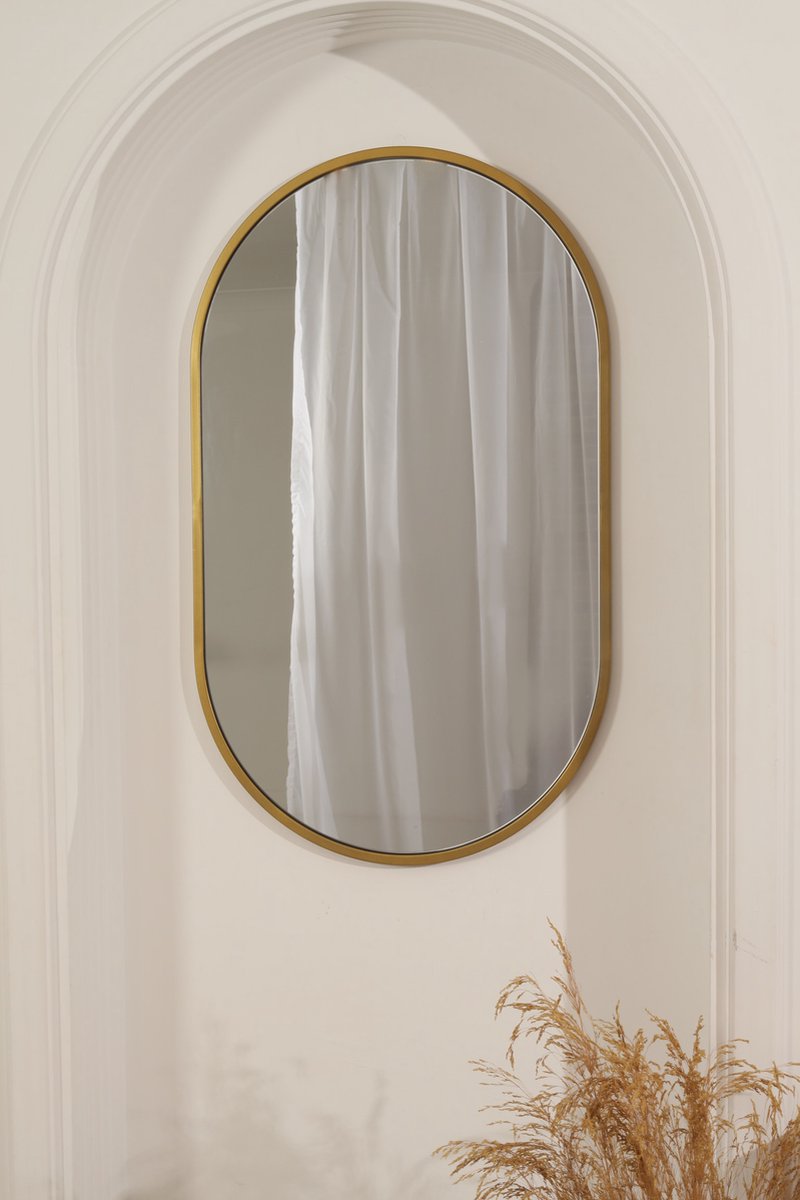Badkamerspiegel Ovaal goud - Metaal - Spiegel - Hangspiegel - Wandspiegel - 100x60 cm