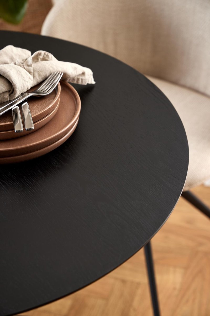 Eettafel Heeze - MDF - Zwart - Ø 80 cm en 75 cm hoog - Rond - Eetkamertafel - Keukentafel