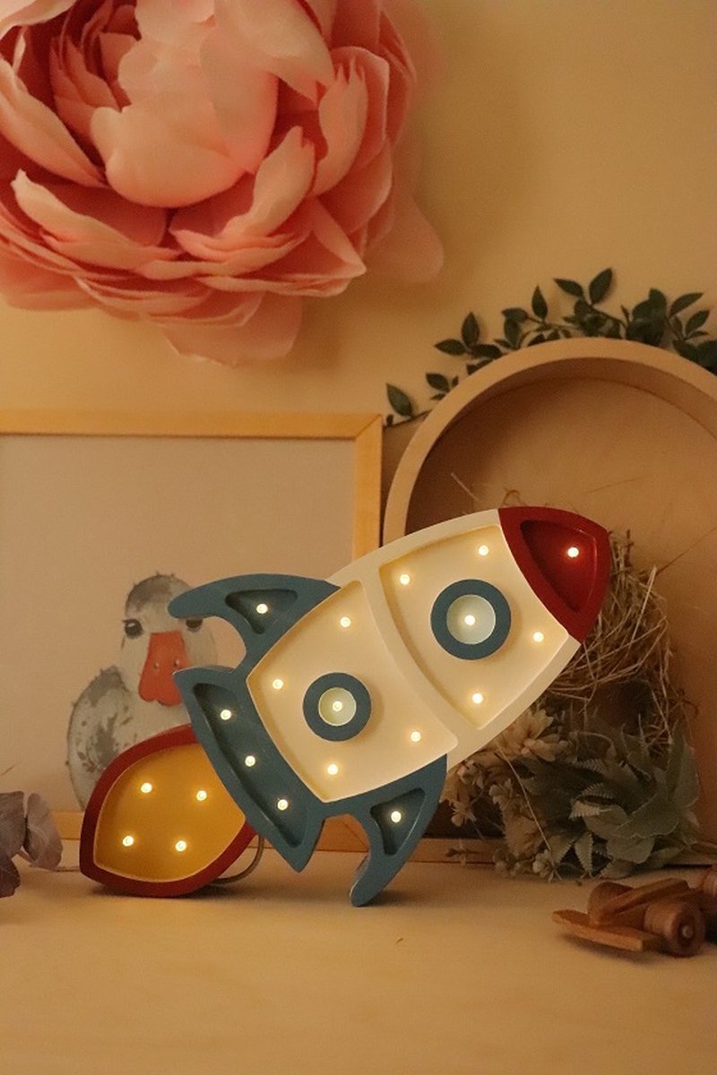 Wooden Rocket Night Light - Magical LED Ambient Lighting with Dimmer and Timer - Perfect for Babies and Toddlers - Wall Lamp for Bedroom and Nursery