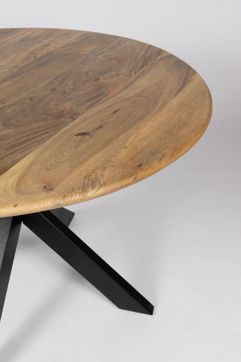 Eettafel Thom - 100cm rond - bruin - massief hout - metalen kruispoot