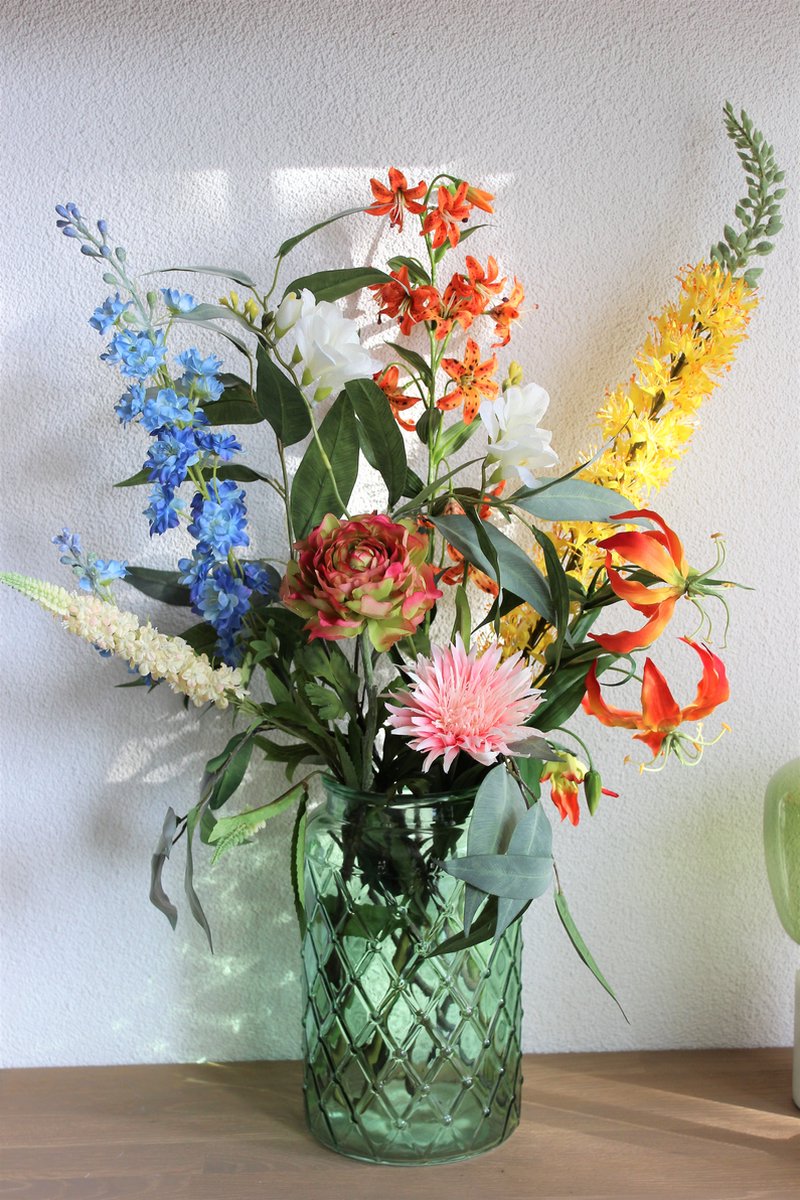 Artificial Flowers - Silk Bouquet - Colourful Picked Field Bouquet - 80 cm High - Bloemenjunkie
