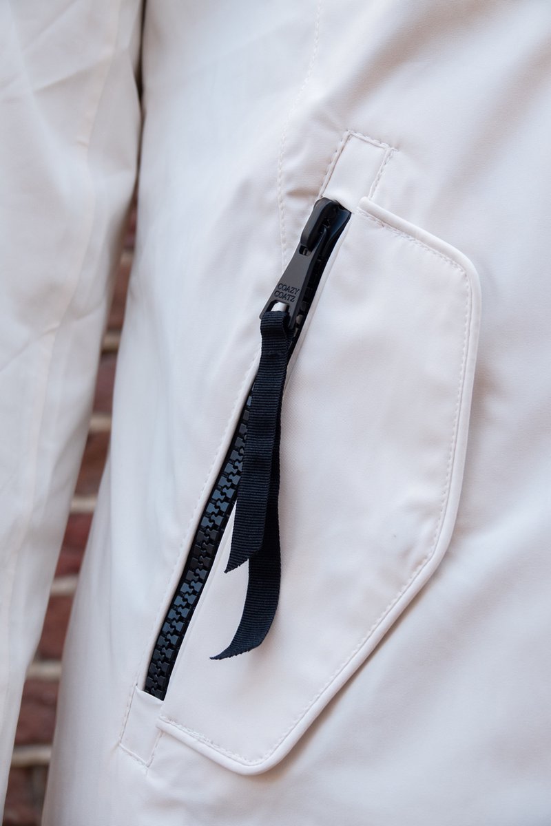 Long women's in-between jacket - Water-repellent & fitted - Ivory white - Size 36