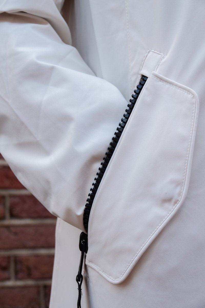 Long women's in-between jacket - Water-repellent & fitted - Ivory white - Size 36