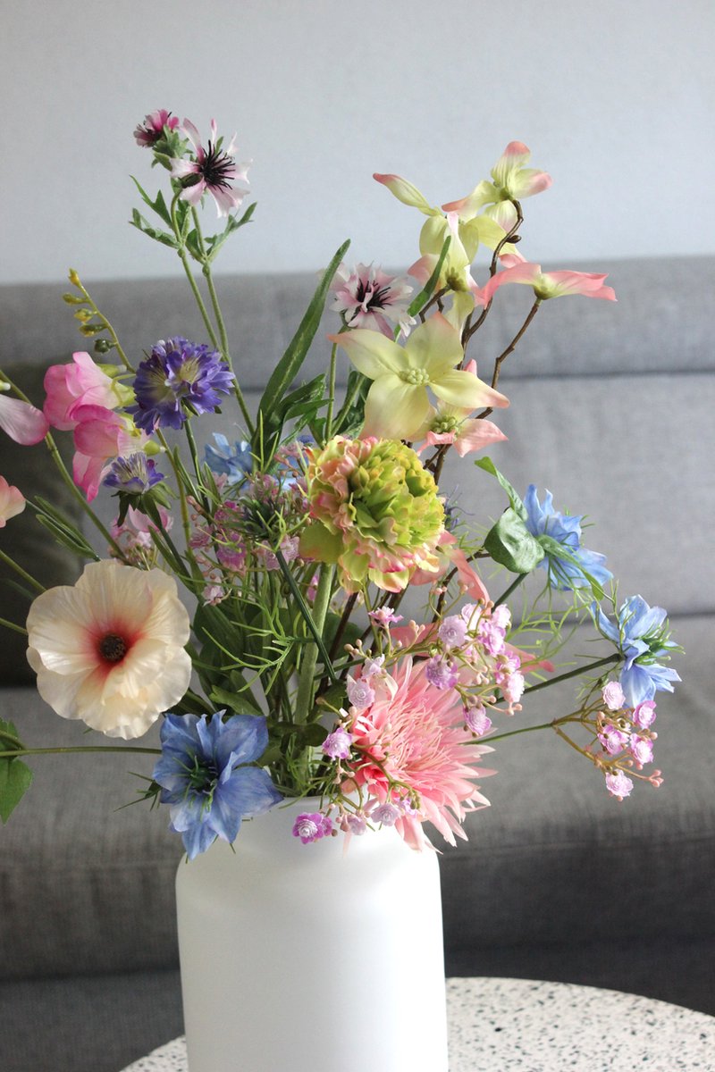 Kunstbloemen - Zijden Boeket - Veldboeket - Zomers Geplukt - 60 cm hoog - 9 Stelen - Bloemenjunkie