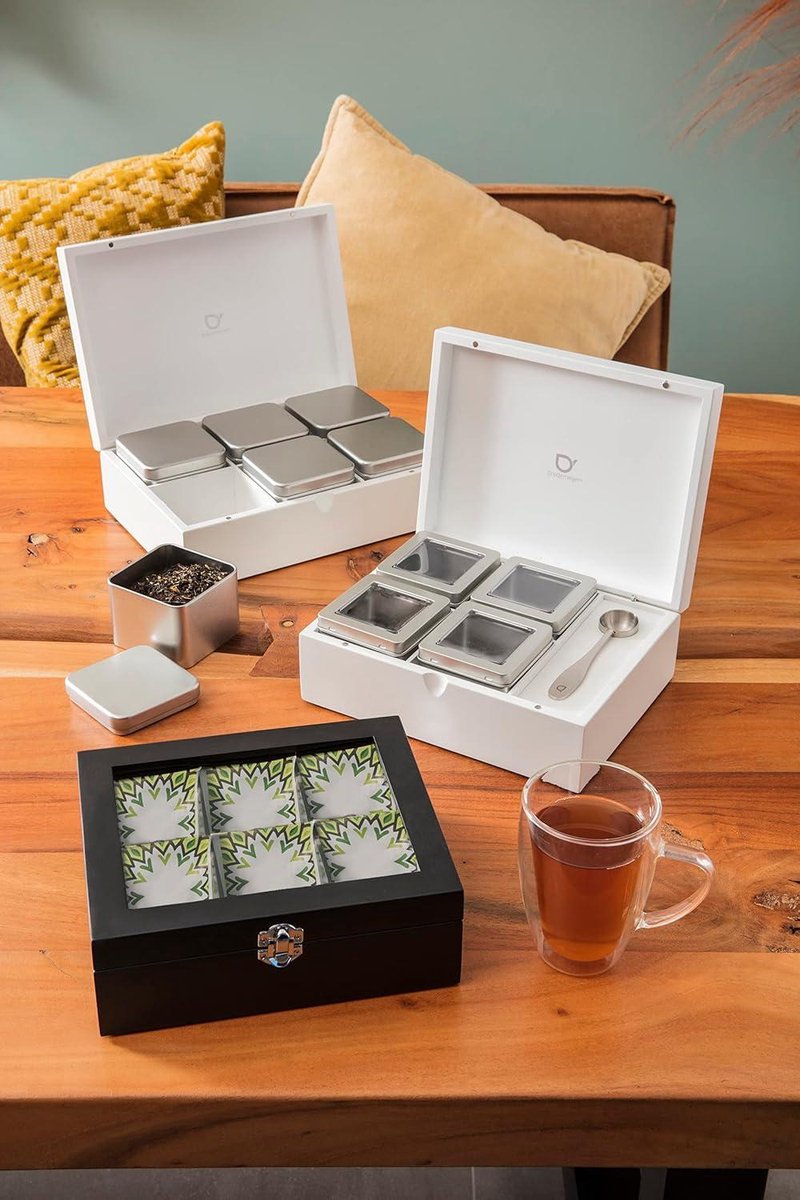 Large 7-piece wooden tea bag box white 27 x 185 cm - Tea box without window - Tins for loose tea Tea box