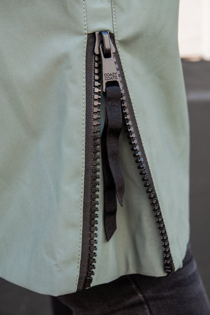 Long women's in-between jacket - Water-repellent & fitted - Sea green - Size 42