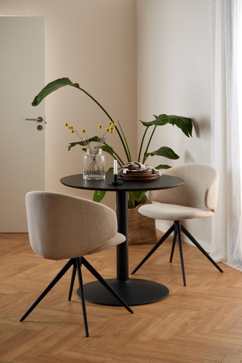 Eettafel Heeze - MDF - Zwart - Ø 80 cm en 75 cm hoog - Rond - Eetkamertafel - Keukentafel