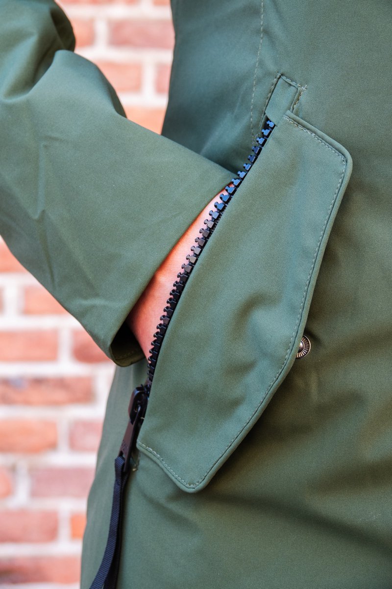 Long ladies' in-between jacket - Water-repellent & tailored - Army green - Size 42