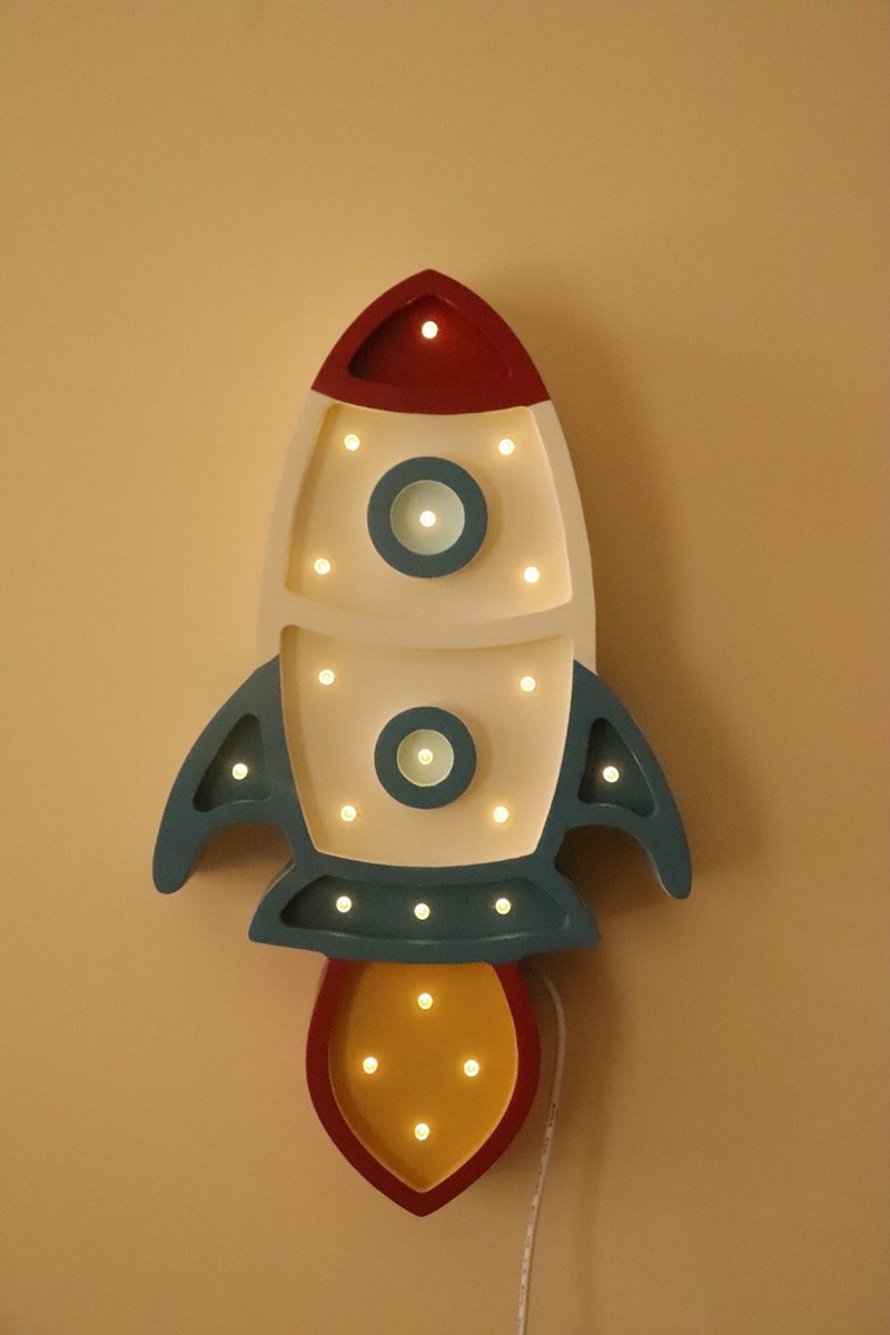 Wooden Rocket Night Light - Magical LED Ambient Lighting with Dimmer and Timer - Perfect for Babies and Toddlers - Wall Lamp for Bedroom and Nursery