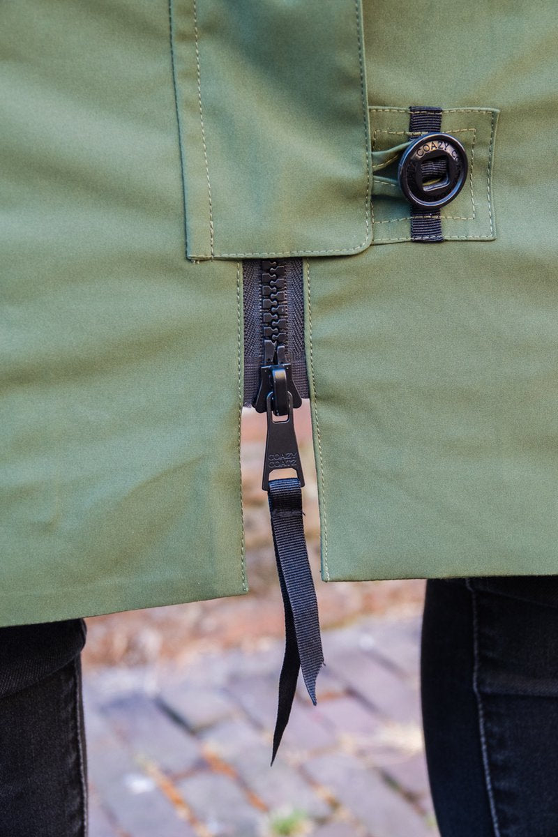 Long ladies' in-between jacket - Water-repellent & tailored - Army green - Size 42