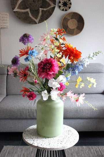 Zijden Boeket - Veldboeket - bonte kleuren - Bloemenjunkie - 75 cm hoog - Kunstbloemen - 12 Stelen