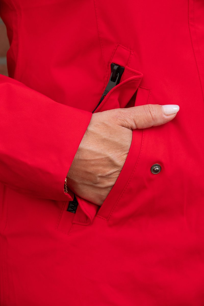 Long women's in-between jacket - Water-repellent & tailored - Red - Size 44