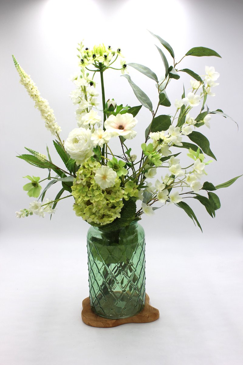 Zijden Boeket - Stralend wit - diverse Bloemen 75 cm hoog - Kunstbloemen