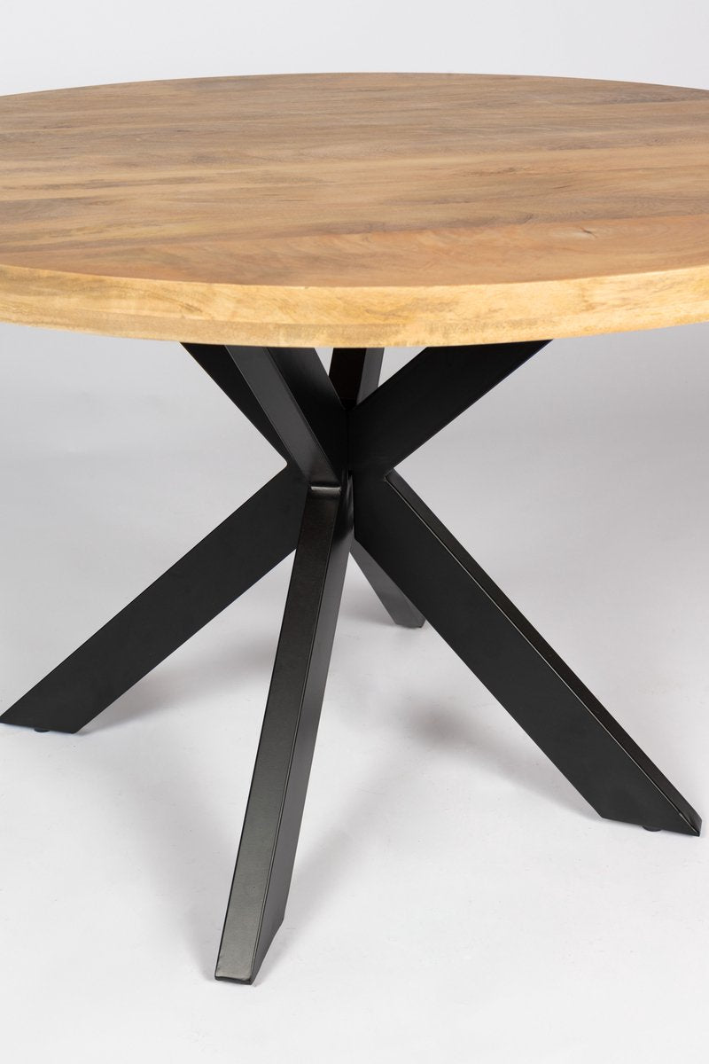 Luxe dikke ronde eettafel SUUS 140cm mango spinpoot